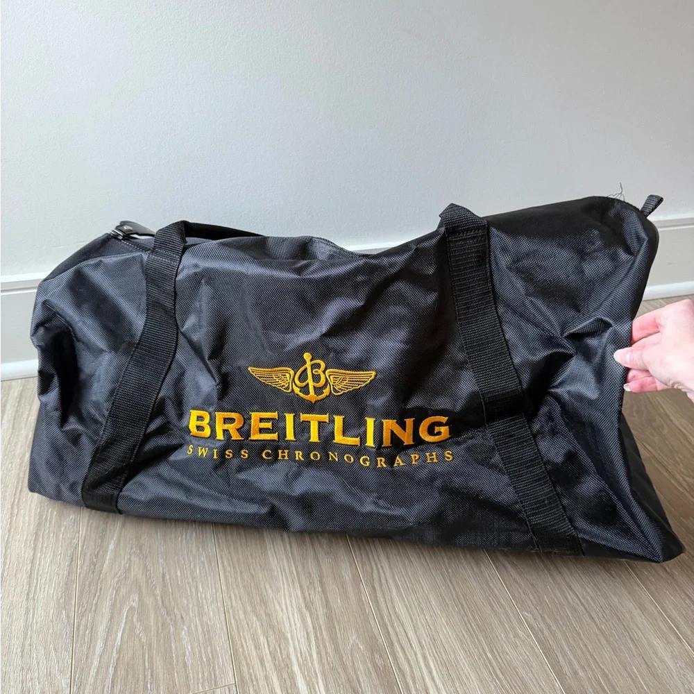 Breitling Swiss Large Logo Nylon Boston Travel Bag Made in Italy Black